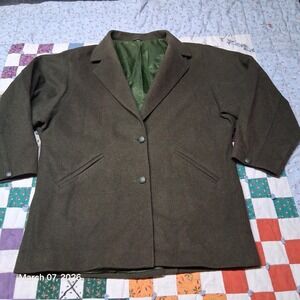 Vintage Equorian Heavy Wool Blazer Green Made in Great Britain Two Button Front